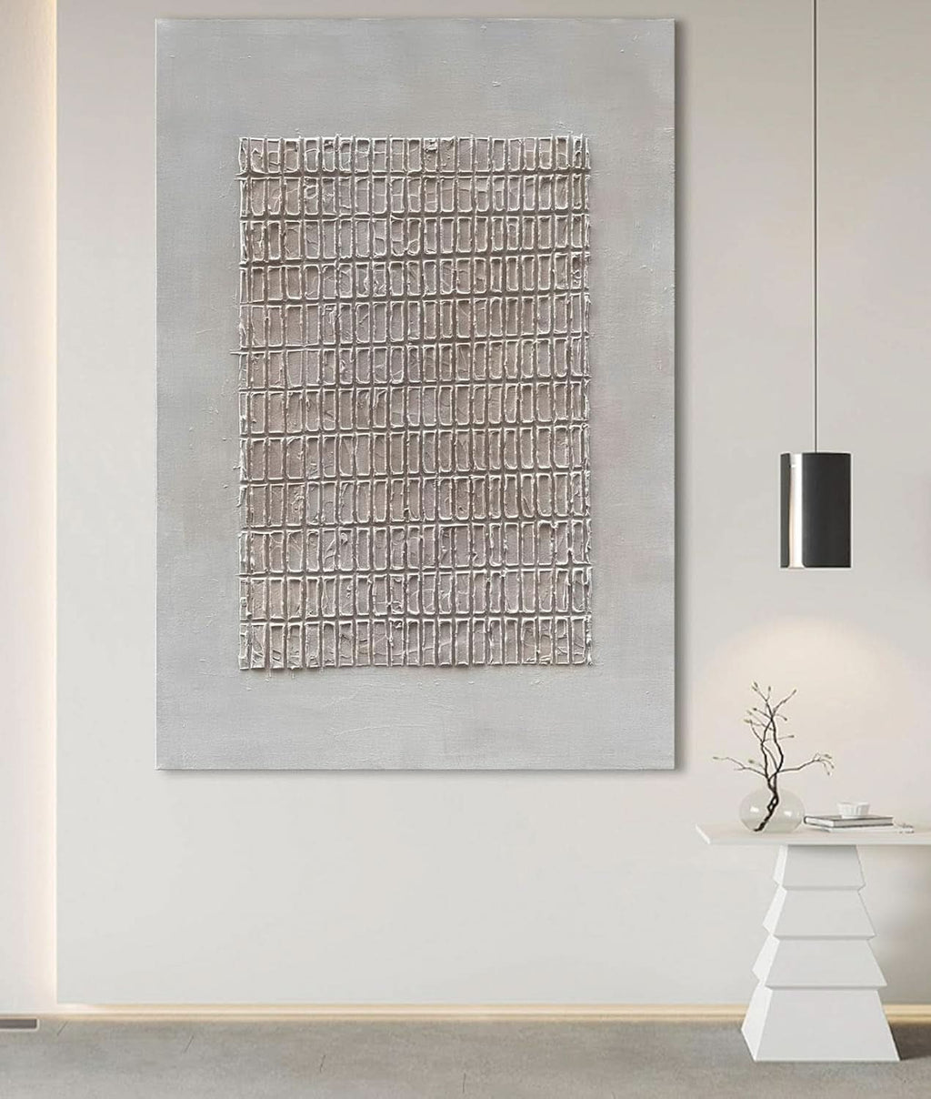 Textured Abstract Wall Art 45x30 Hand-Painted White – image 2