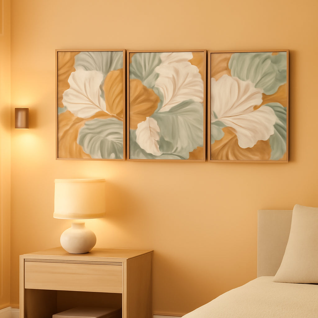 Earth Tone 3D Botanical Wall Art Framed Canvas for Living Room – main view