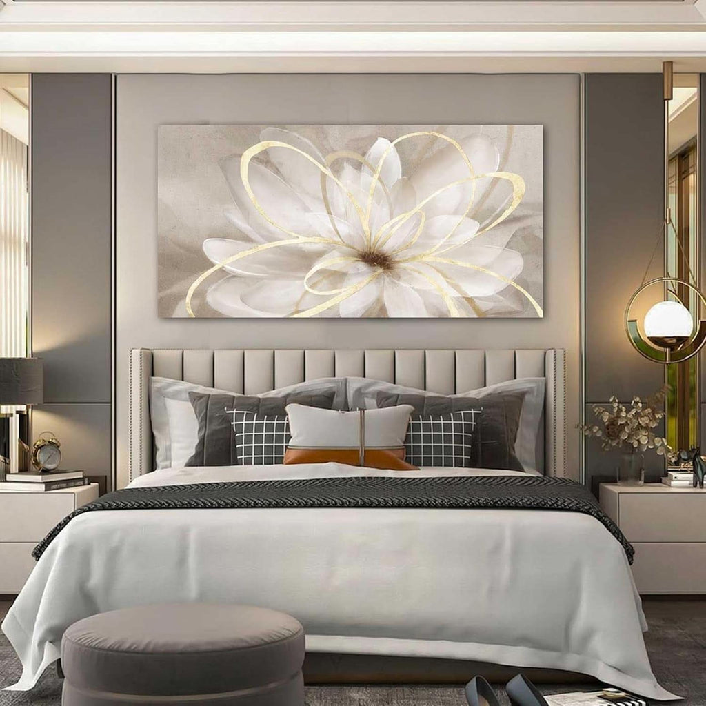 Delicate Floral Wall Art 24x48 Framed Gold Canvas for Living Room – image 4