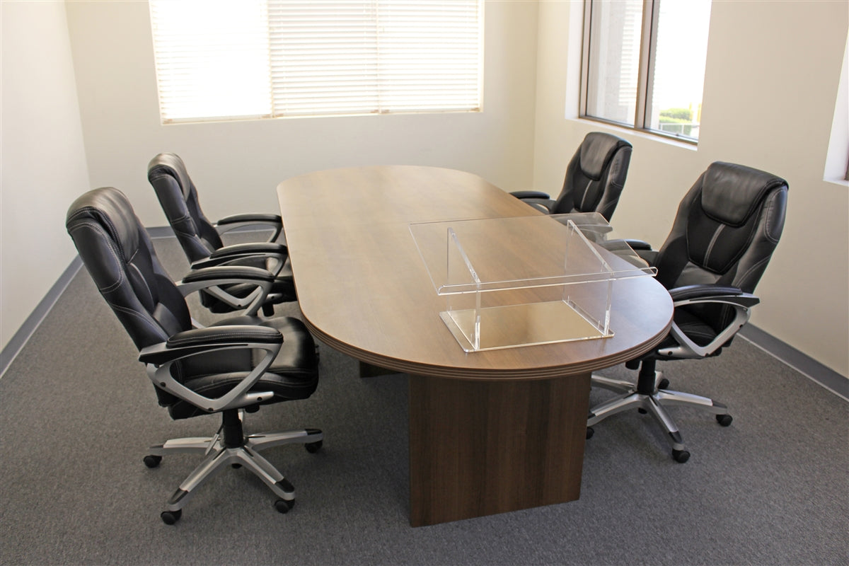 Clear acrylic podium on a conference table