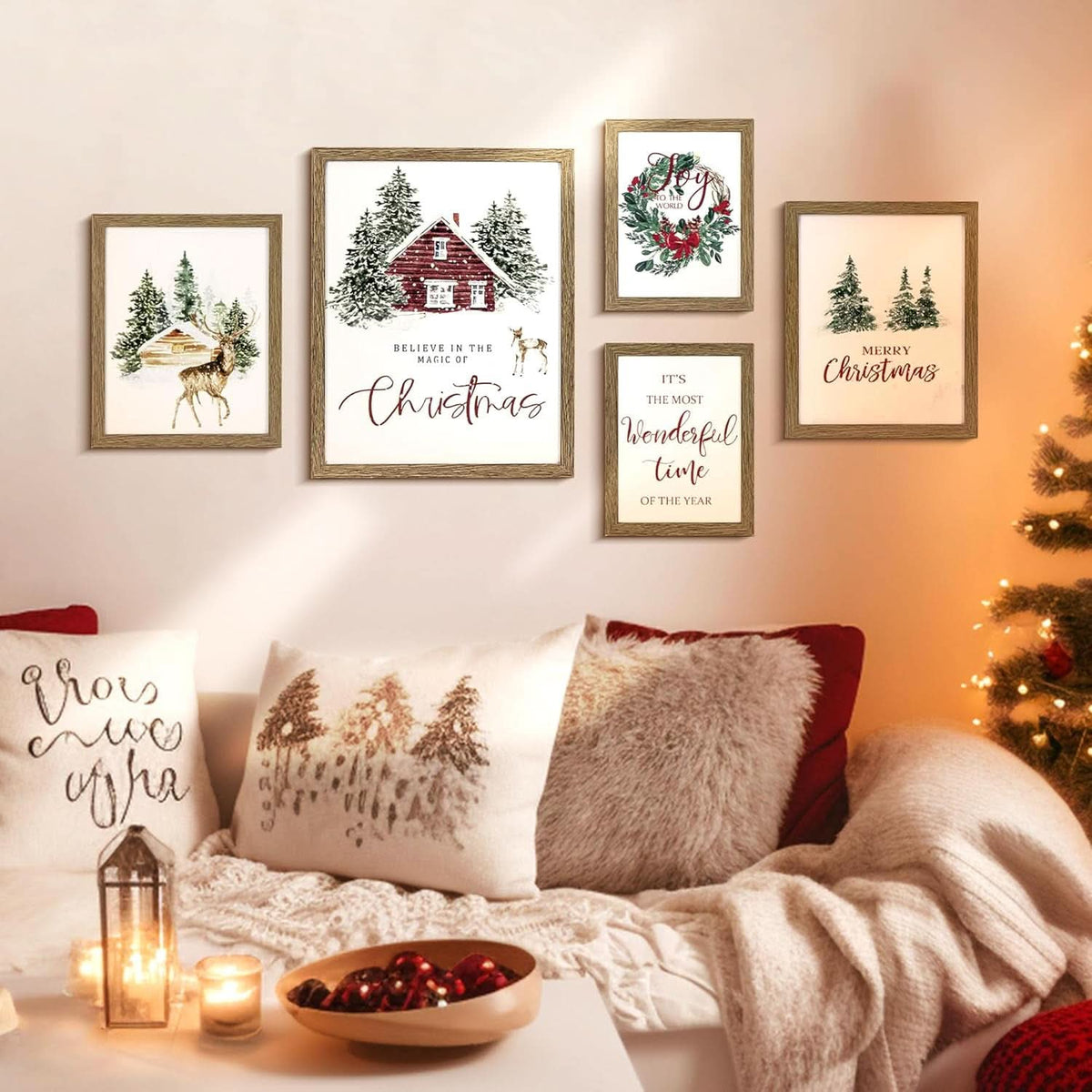 Forest Christmas Holiday Landscape Wall Art Set of 5 Framed – image 3