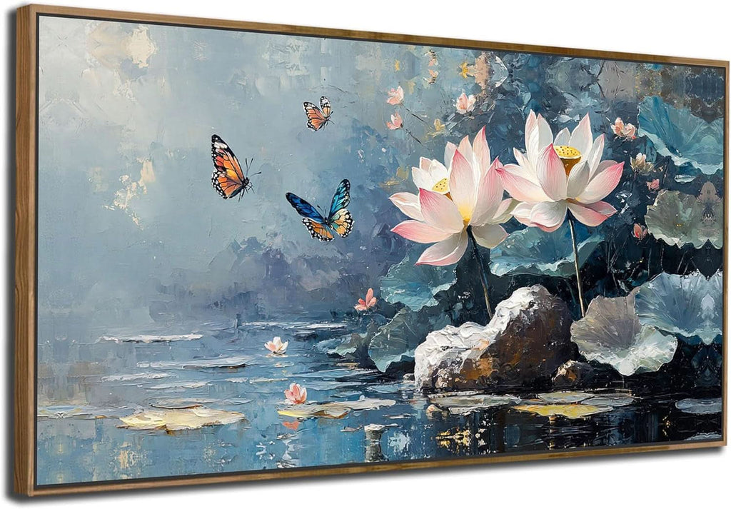 Lotus Floral Wall Art 40x20 Framed Canvas for Living Room – image 2