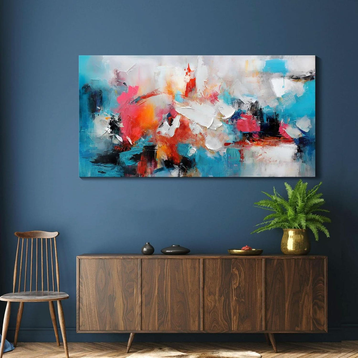 Abstract Wall Art 24x48 Hand-Painted Blue Pink Canvas – image 7