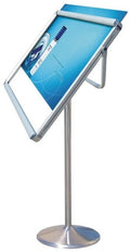 Adjustable poster stand with tilting frame