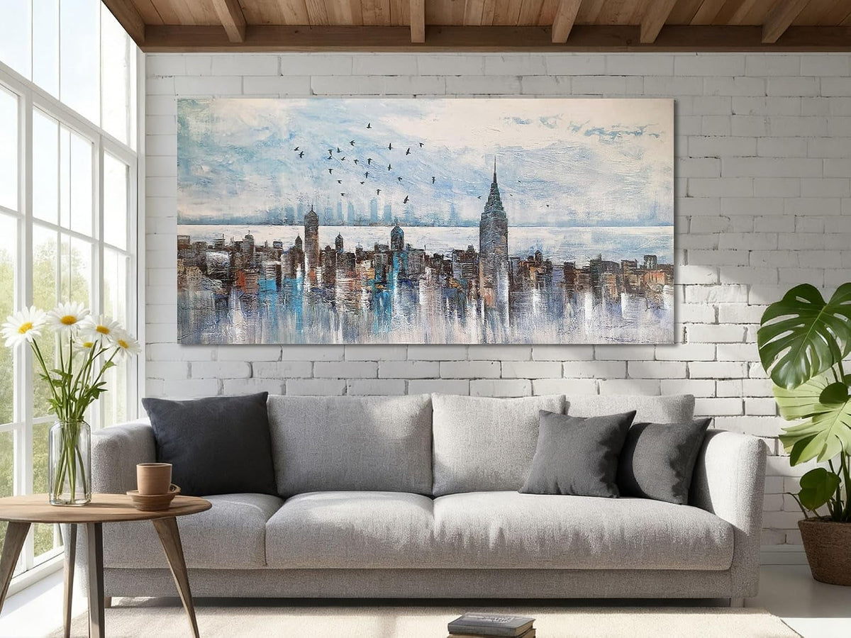 Black and White Cityscape Wall Art 58x29 Grey Canvas – image 3
