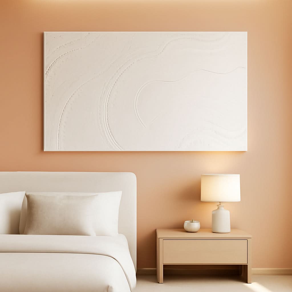 Textured Abstract Wall Art 24x48 Hand-Painted White Canvas – main view