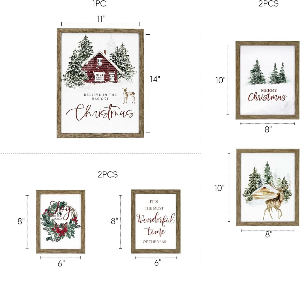 Forest Christmas Holiday Landscape Wall Art Set of 5 Framed – image 4