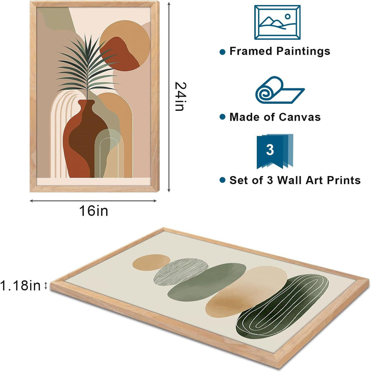 Boho Wall Art Framed Sage Green for Living Room – image 4
