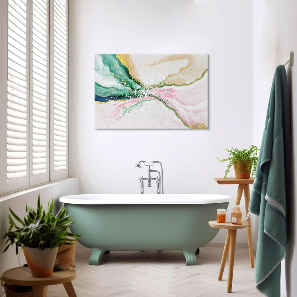 Emerald-Green Abstract Wall Art 36x24 Hand-Painted Green Canvas – image 6