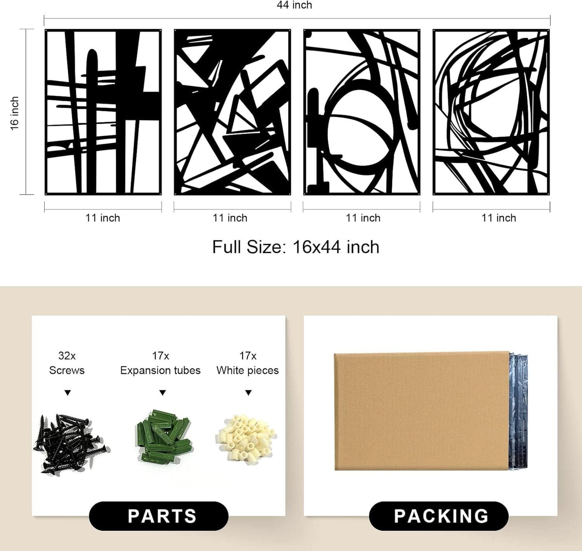 Metal Pack 3D Abstract Wall Art Set of 4 Black Metal – image 5