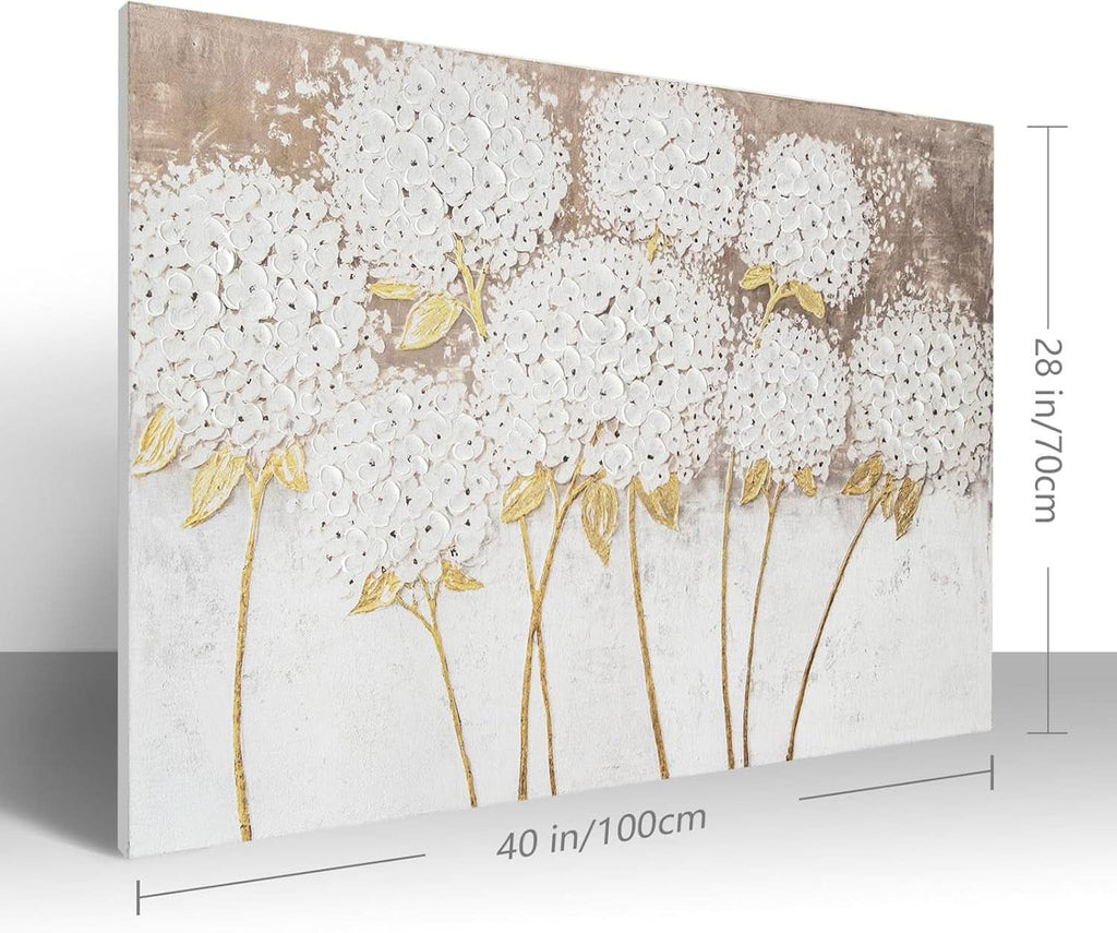Hydrangea Floral Wall Art 40x28 White Canvas for Living Room – image 4