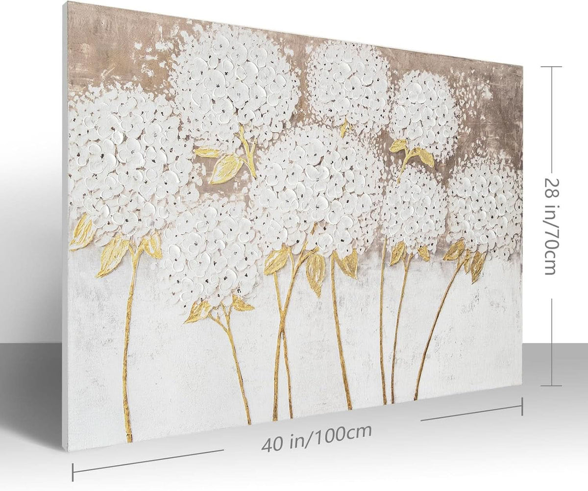 Hydrangea Floral Wall Art 40x28 White Canvas for Living Room – image 4