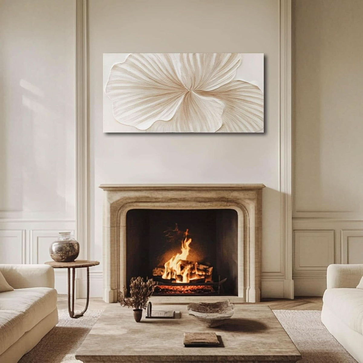Elegance Abstract Floral Wall Art 24x48 White Gold Canvas – image 5