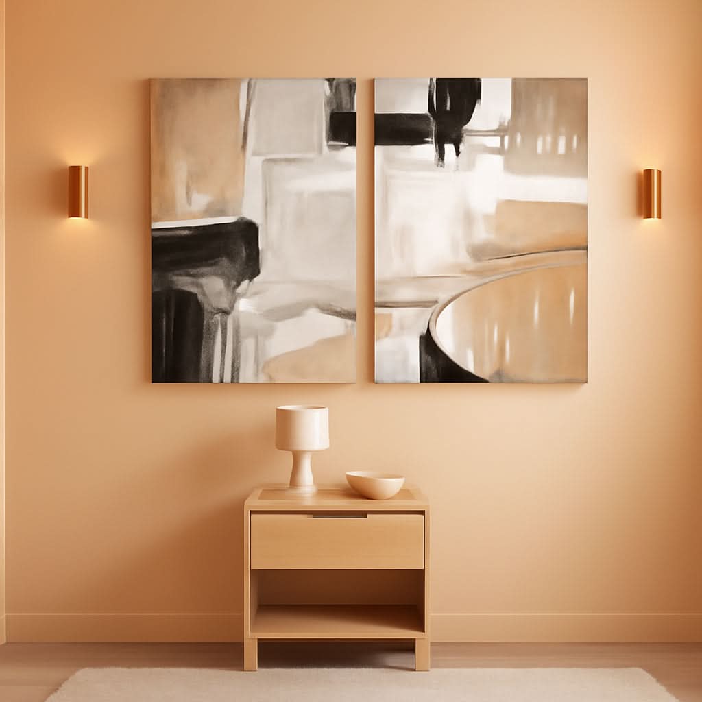 Geometric Mahogany Abstract Wall Art 16x11 Canvas for Living Room – main view