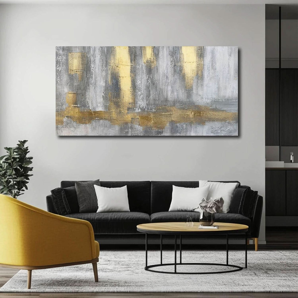 Velvet Textured Gold Wall Art 24x48 Canvas for Living Room – image 7