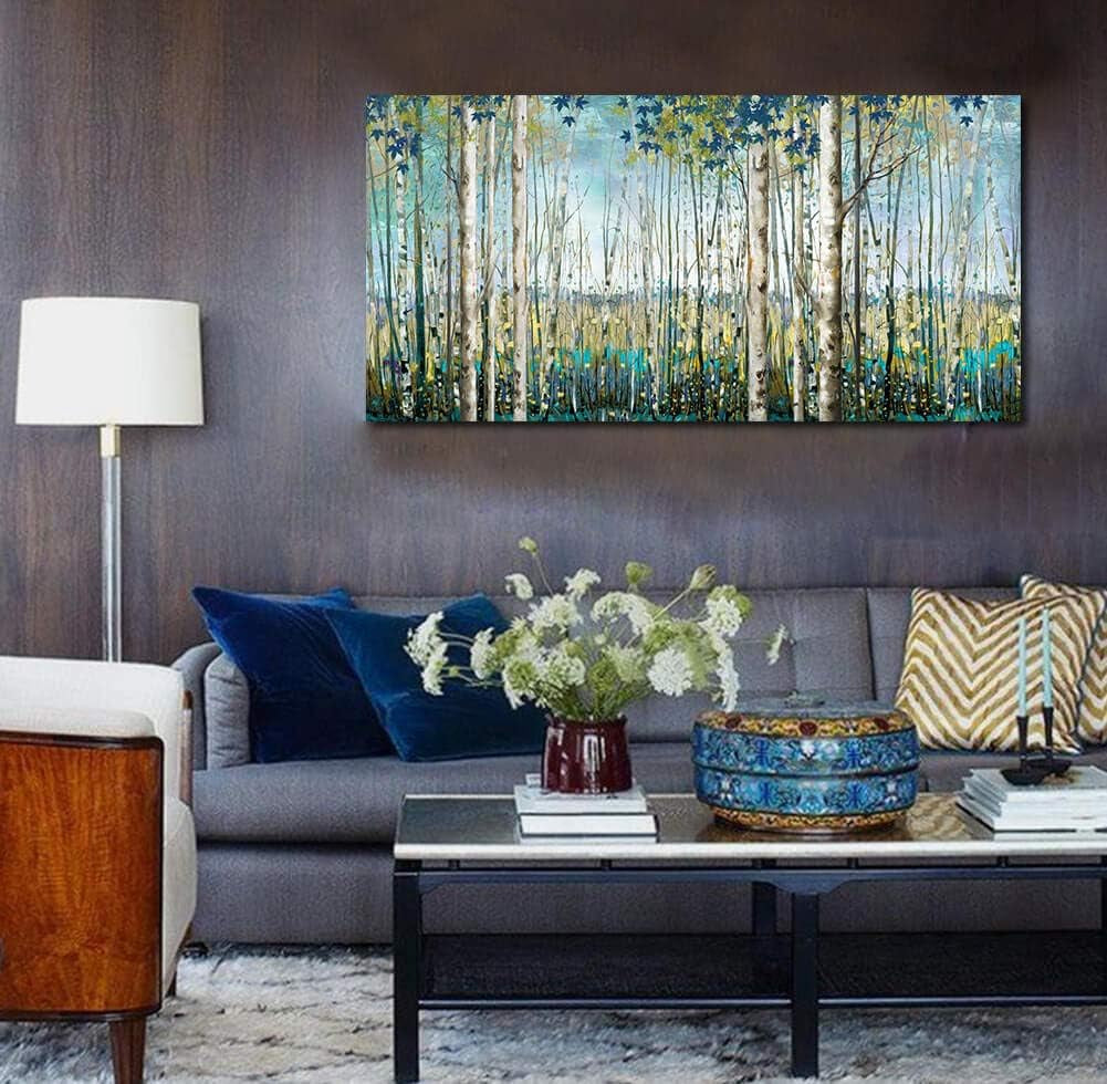 Birch Tree Landscape Wall Art 24x48 Framed Teal Canvas – image 7