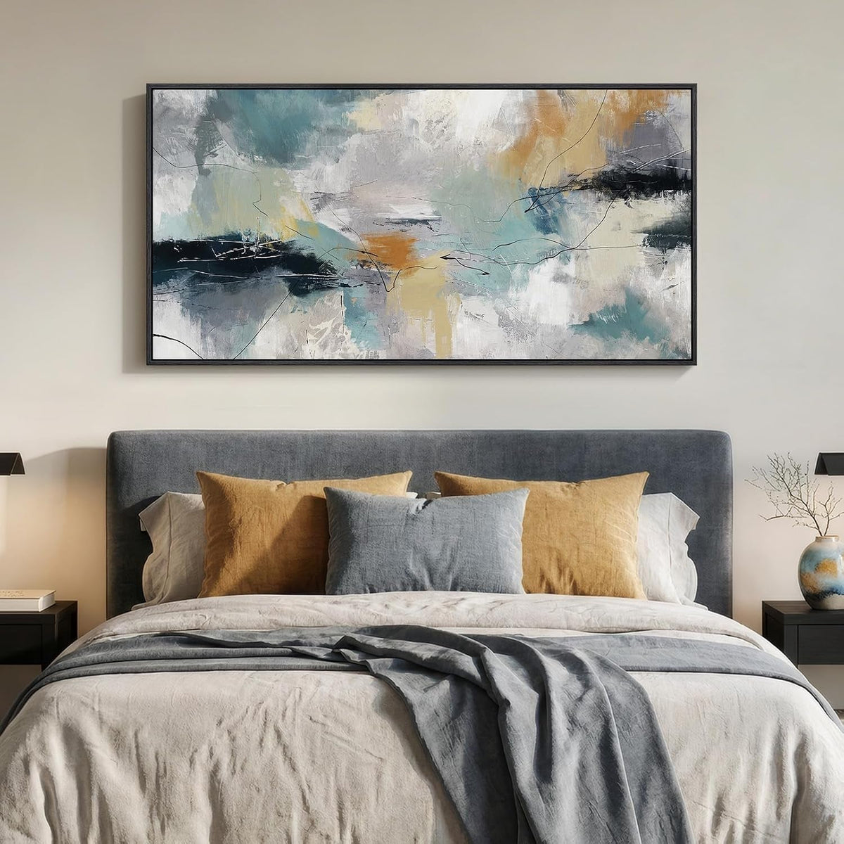 Abstract Wall Art 30x60 Framed Teal Grey for Living Room – image 4