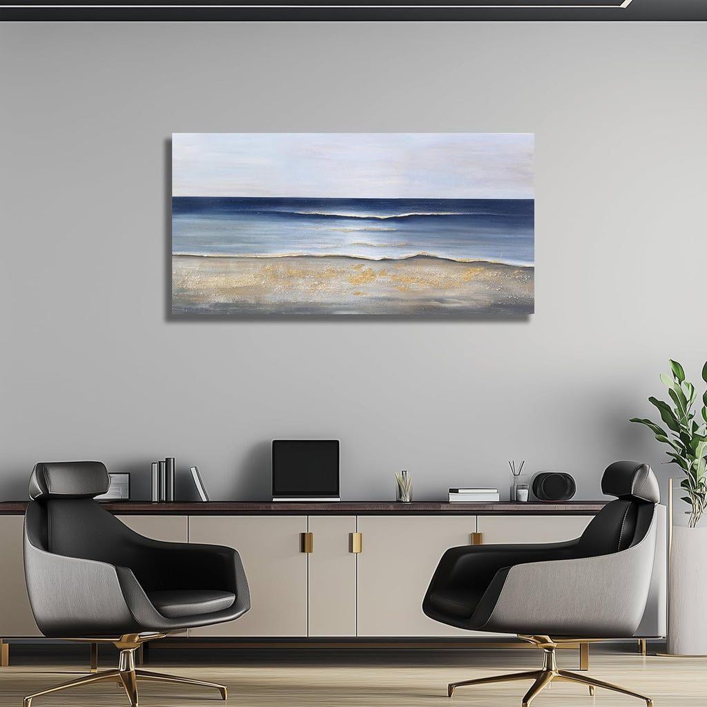 Oceanic Coastal Wall Art 24x48 Gold Cerulean Canvas – image 6