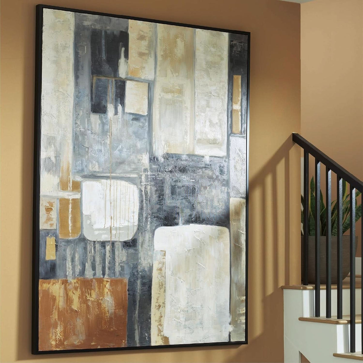 Matte Modern Wall Art 48x72 Hand-Painted Framed Black – image 2