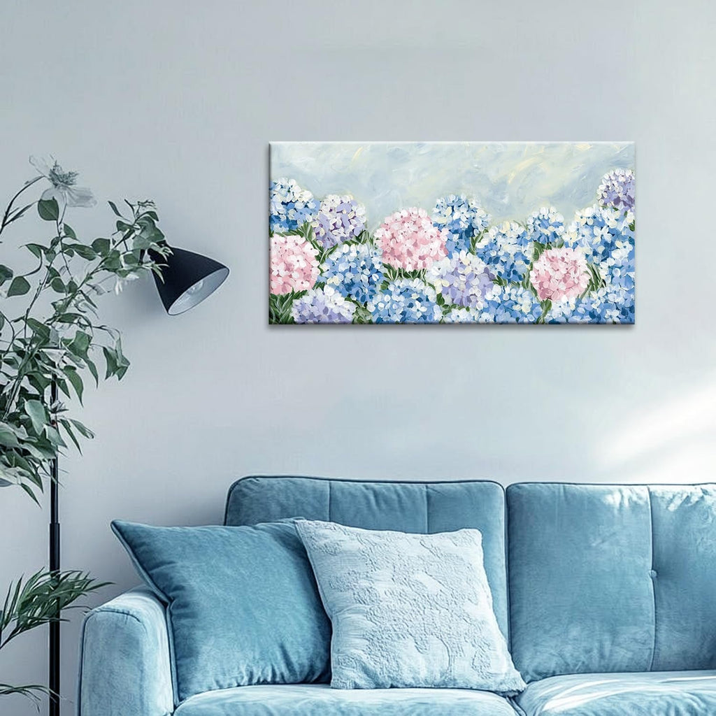 Hydrangea Floral Wall Art 20x40 Blue Pink Canvas for Living Room – image 4