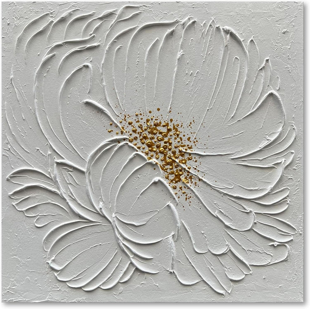 Surface Textured Floral Wall Art 24x24 Hand-Painted White Ivory – main view