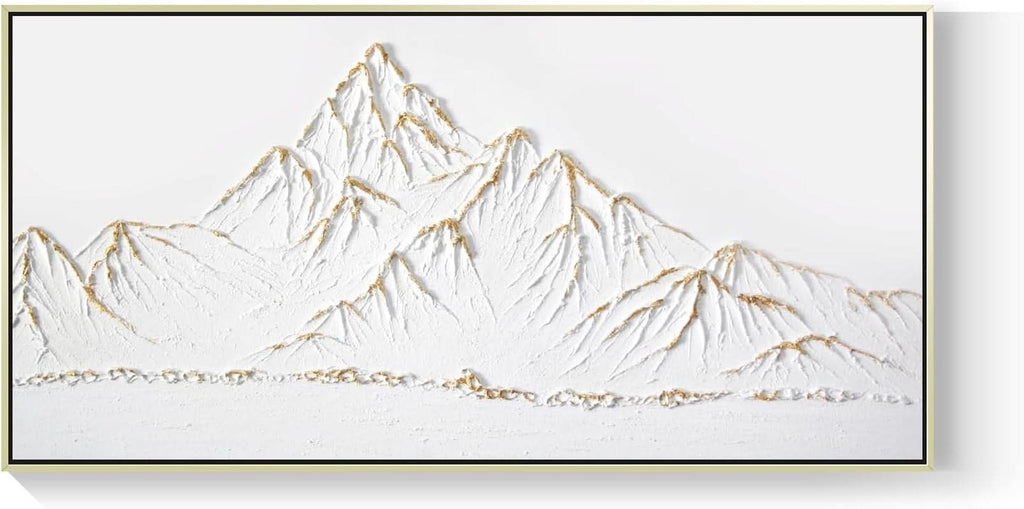 Textured Landscape Wall Art 48x24 Hand-Painted Framed White Gold – main view
