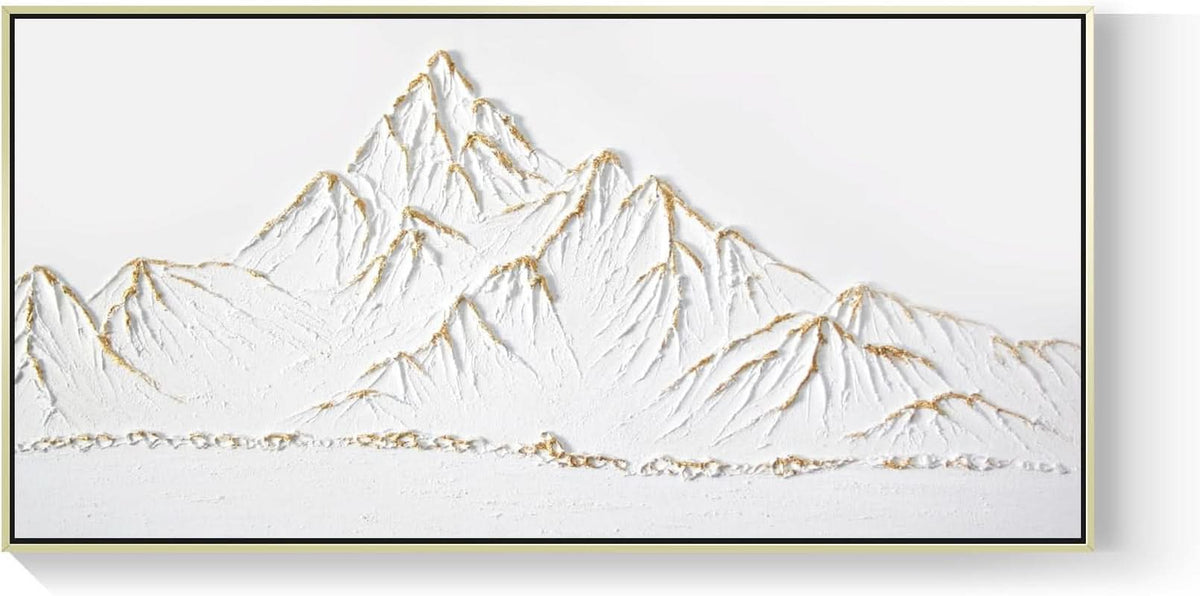 Textured Landscape Wall Art 48x24 Hand-Painted Framed White Gold – main view