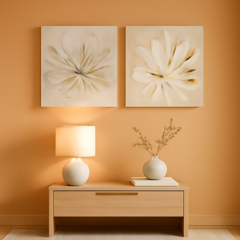 Poster Floral Wall Art 24x24 Gold Beige Canvas for Living Room – main view
