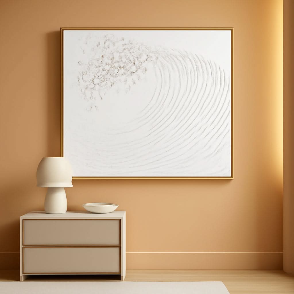 Ocean Waves Coastal Wall Art 48x24 Hand-Painted Framed White Canvas – main view