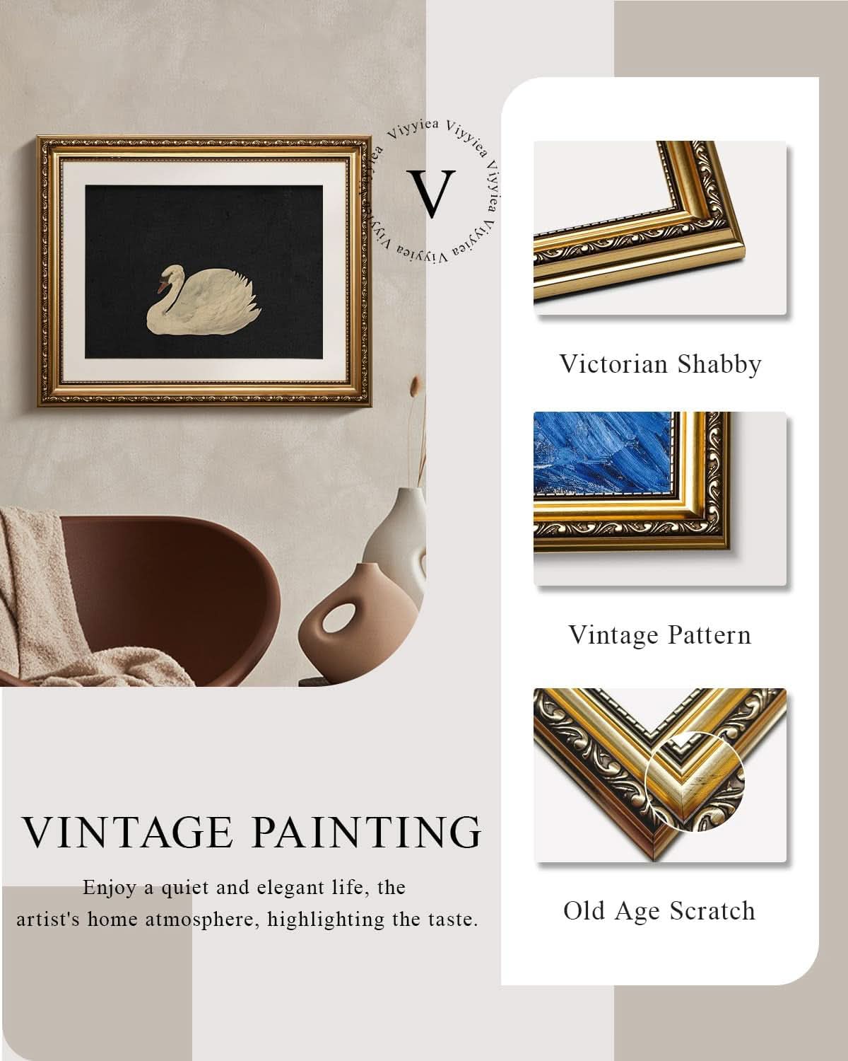 Swan Golden Wall Art 16x13 Framed Canvas for Living Room – image 5