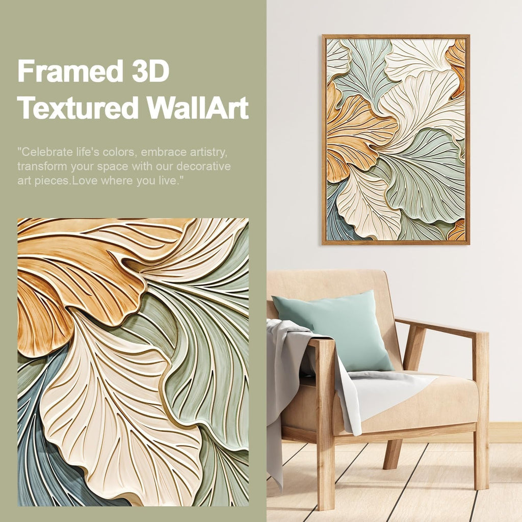 Earth Tone 3D Botanical Wall Art Framed Canvas for Living Room – image 6