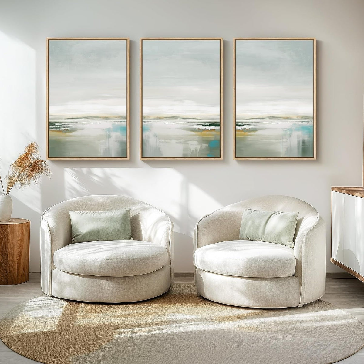 Abstract Landscape Wall Art Set of 3 Framed Green Canvas, 24x36 in – image 4