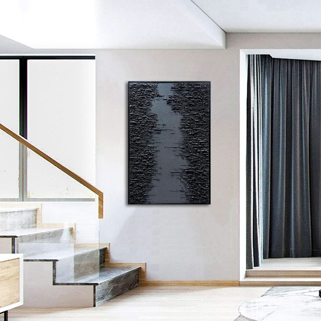 Textured Canvas Wall Art 24x36 Hand-Painted Framed Black – image 7
