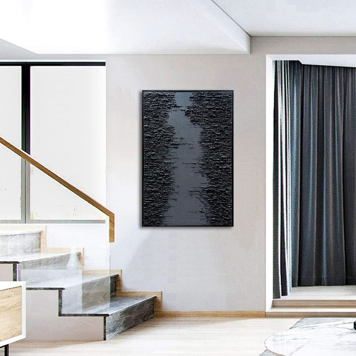 Textured Canvas Wall Art 24x36 Hand-Painted Framed Black – image 7