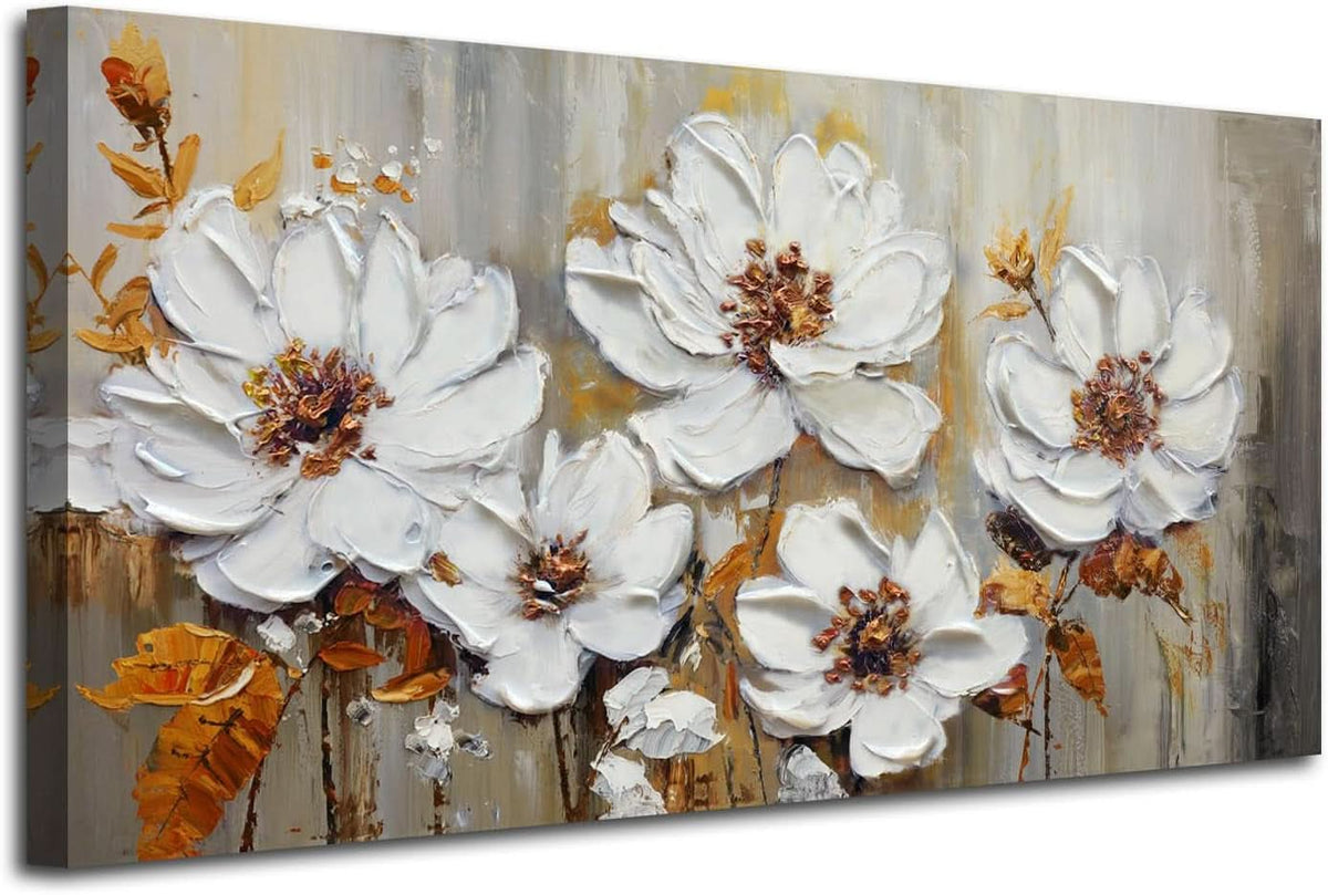 Textured Floral Wall Art 58x29 Canvas for Living Room – main view