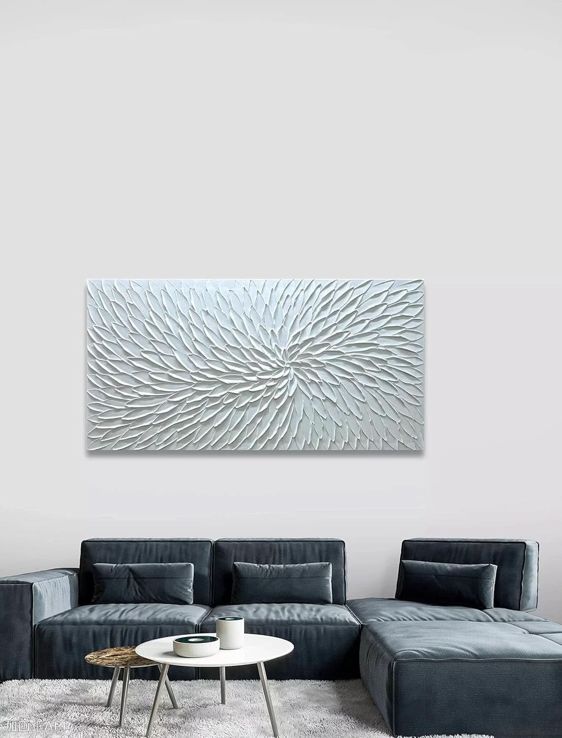 Intricately Textured Floral Wall Art 24x48 Hand-Painted White Canvas – image 6