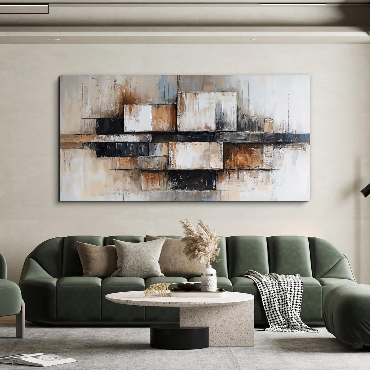Geometric Abstract Wall Art 29x58 Beige Canvas for Living Room – image 5