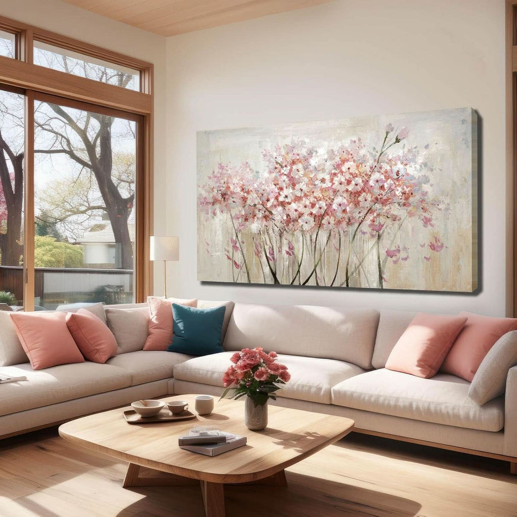 Floral Wall Art 24x48 Framed White Canvas for Living Room – image 6