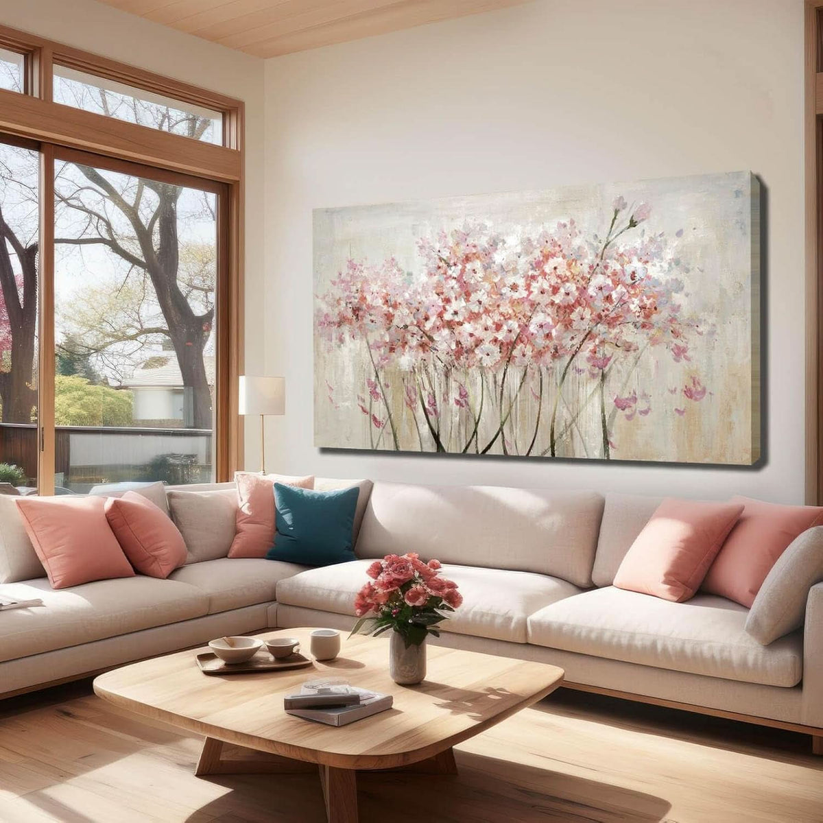 Floral Wall Art 24x48 Framed White Canvas for Living Room – image 6