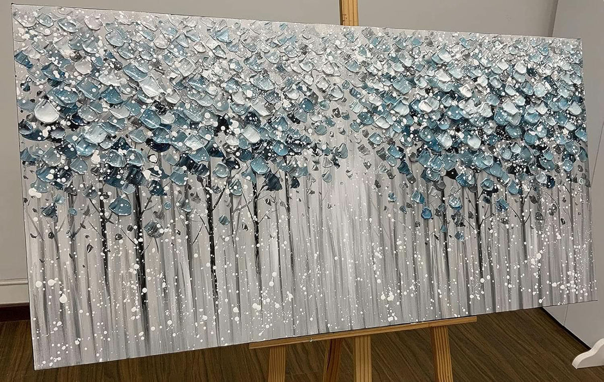 Forest 3D Landscape Wall Art 30x60 Hand-Painted Framed Blue Canvas – image 2