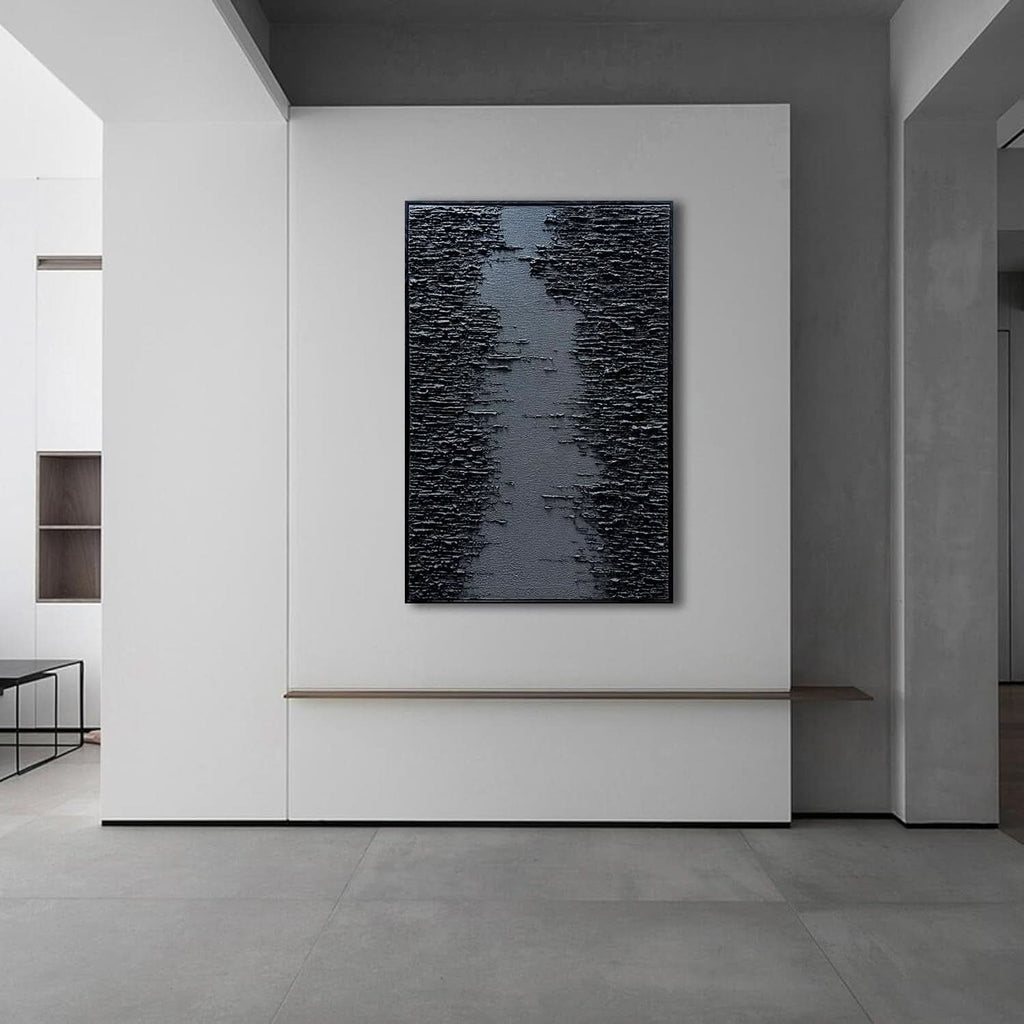 Textured Canvas Wall Art 24x36 Hand-Painted Framed Black – image 4