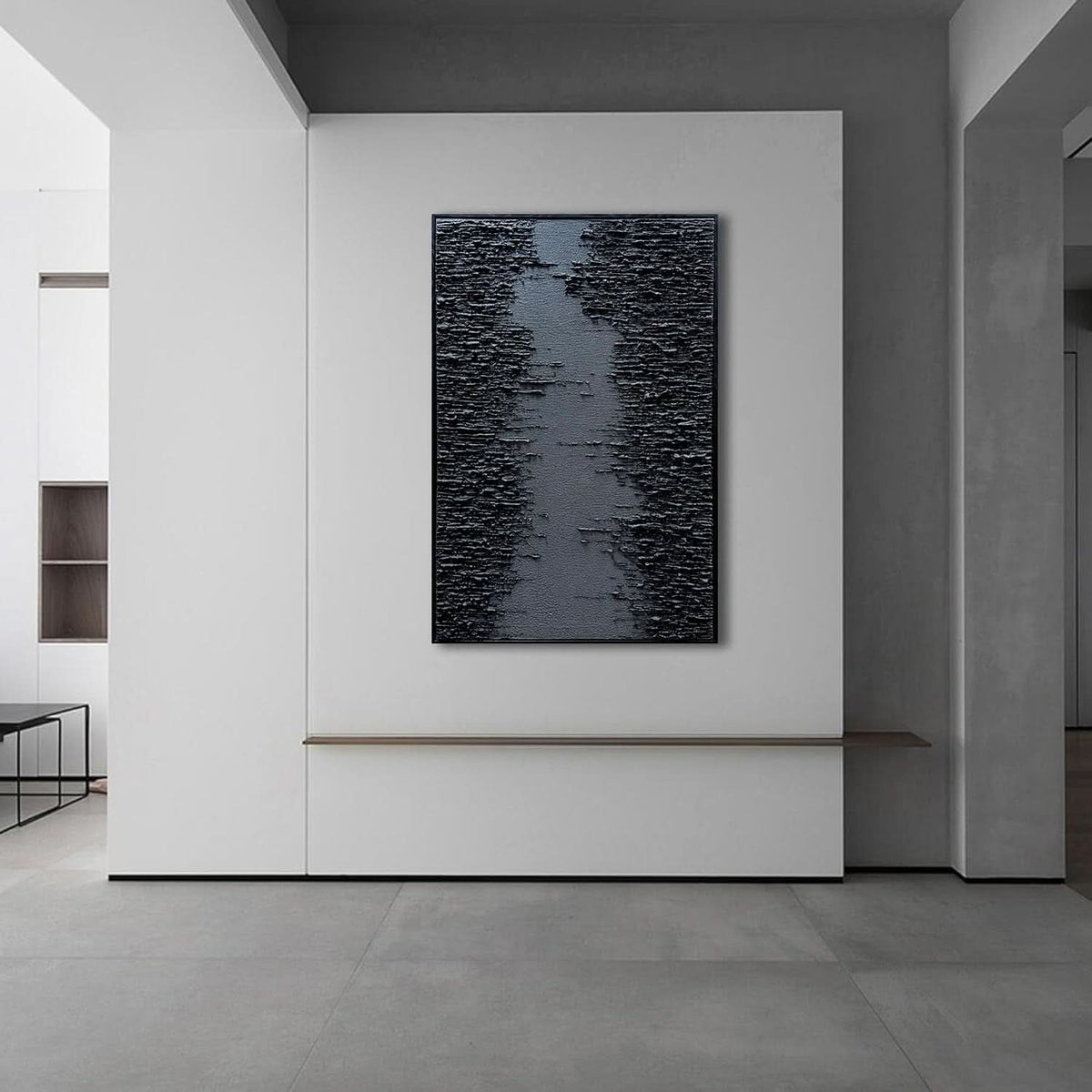 Textured Canvas Wall Art 24x36 Hand-Painted Framed Black – image 4