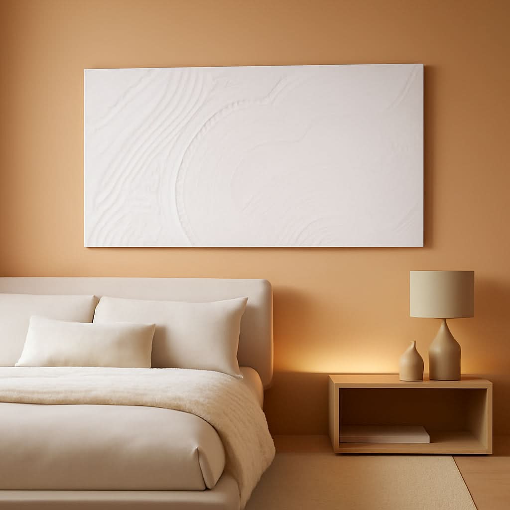 Geometric Abstract Wall Art 29x58 Hand-Painted White Canvas – main view