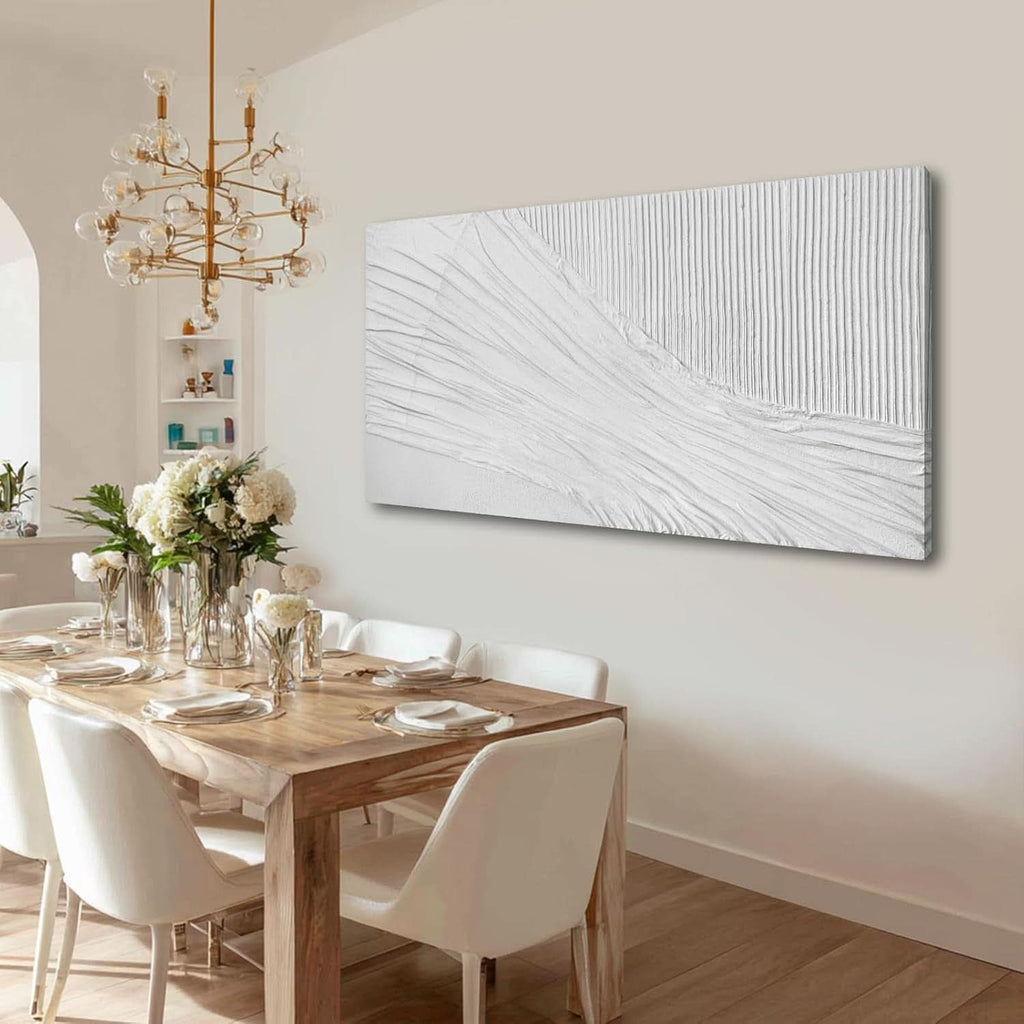 Textured Abstract Wall Art 24x48 Hand-Painted White Canvas – image 5
