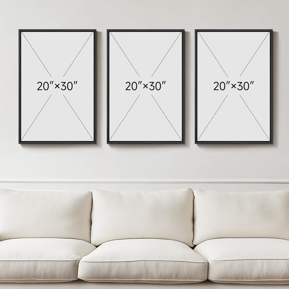 Modern Wall Art Set of 3 Blue Grey Canvas, 20x30 in – image 3