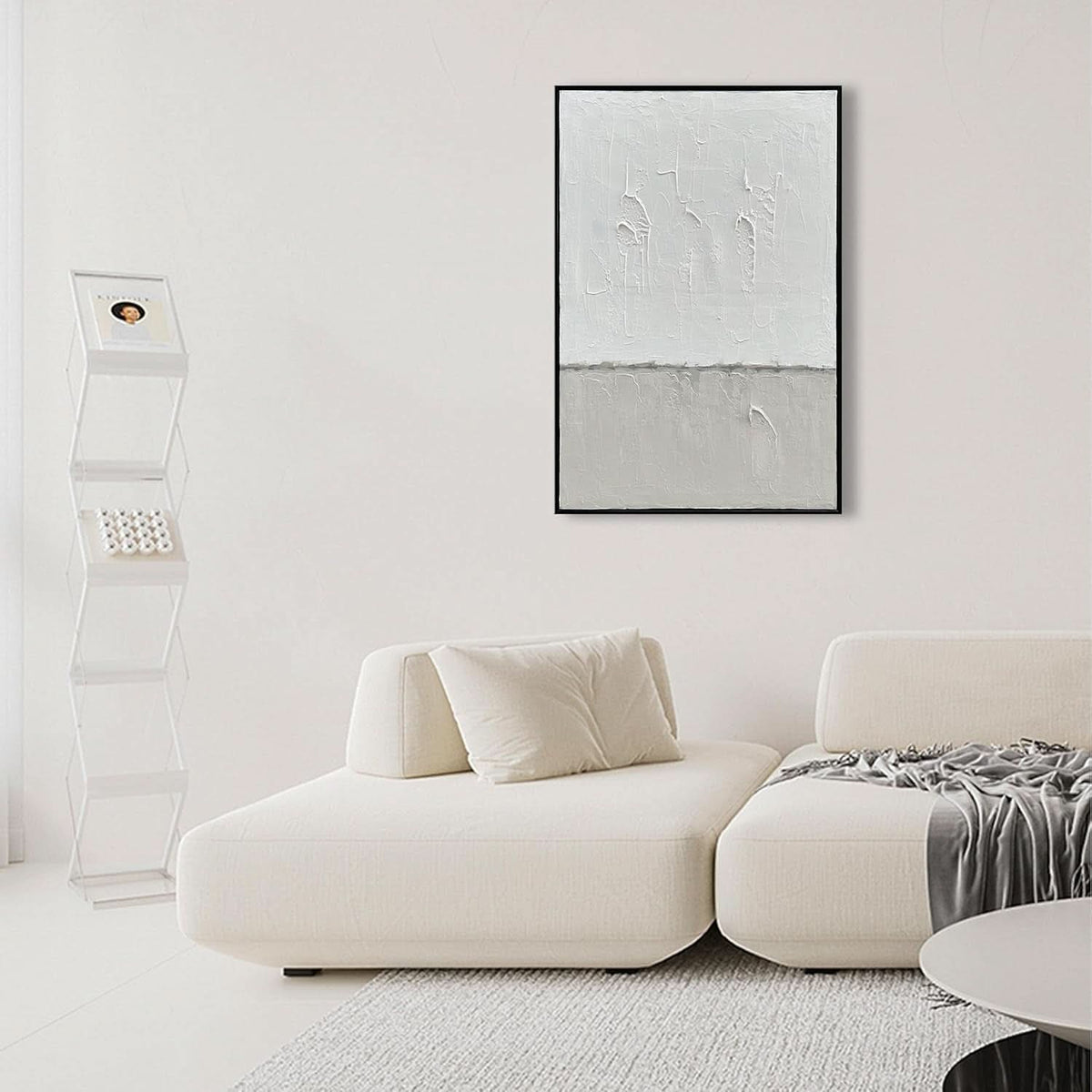Abstract Wall Art 36x24 Hand-Painted White Grey for Living Room – image 3