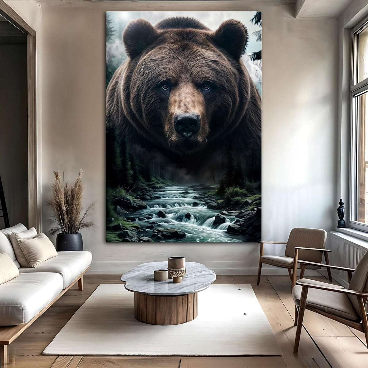 Grizzly Bear Wall Art 24x36 Brown Canvas for Living Room – image 2