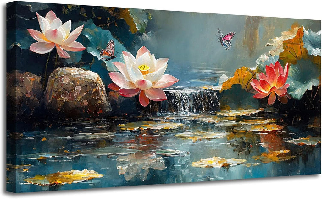 Lotus Vibrant Textured Landscape Wall Art 58x29 Canvas – image 2