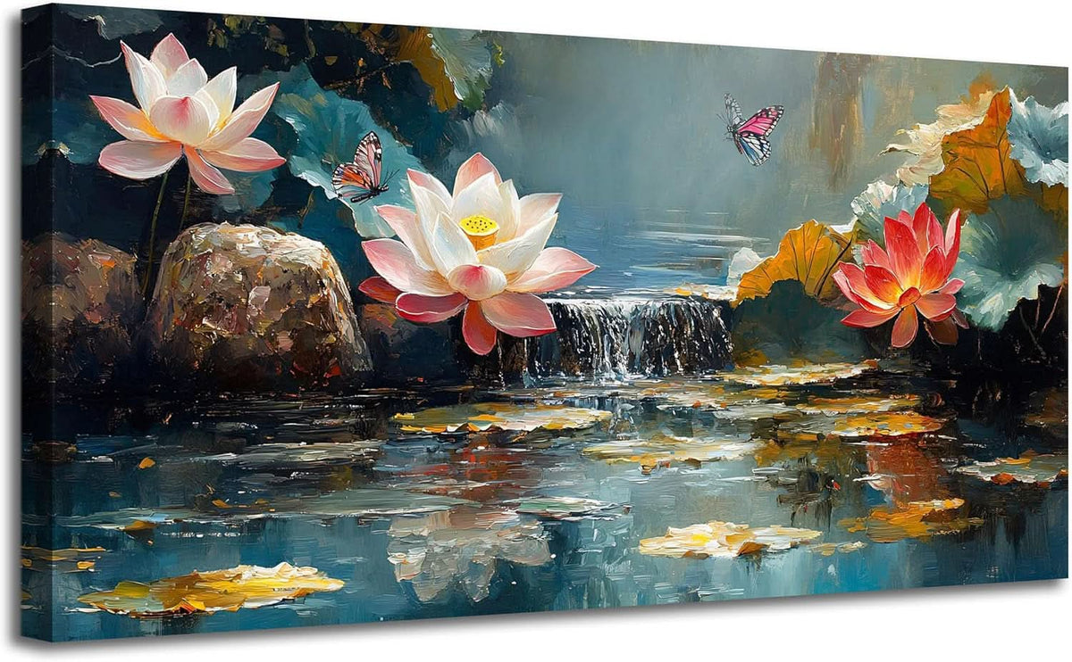 Lotus Vibrant Textured Landscape Wall Art 58x29 Canvas – image 2