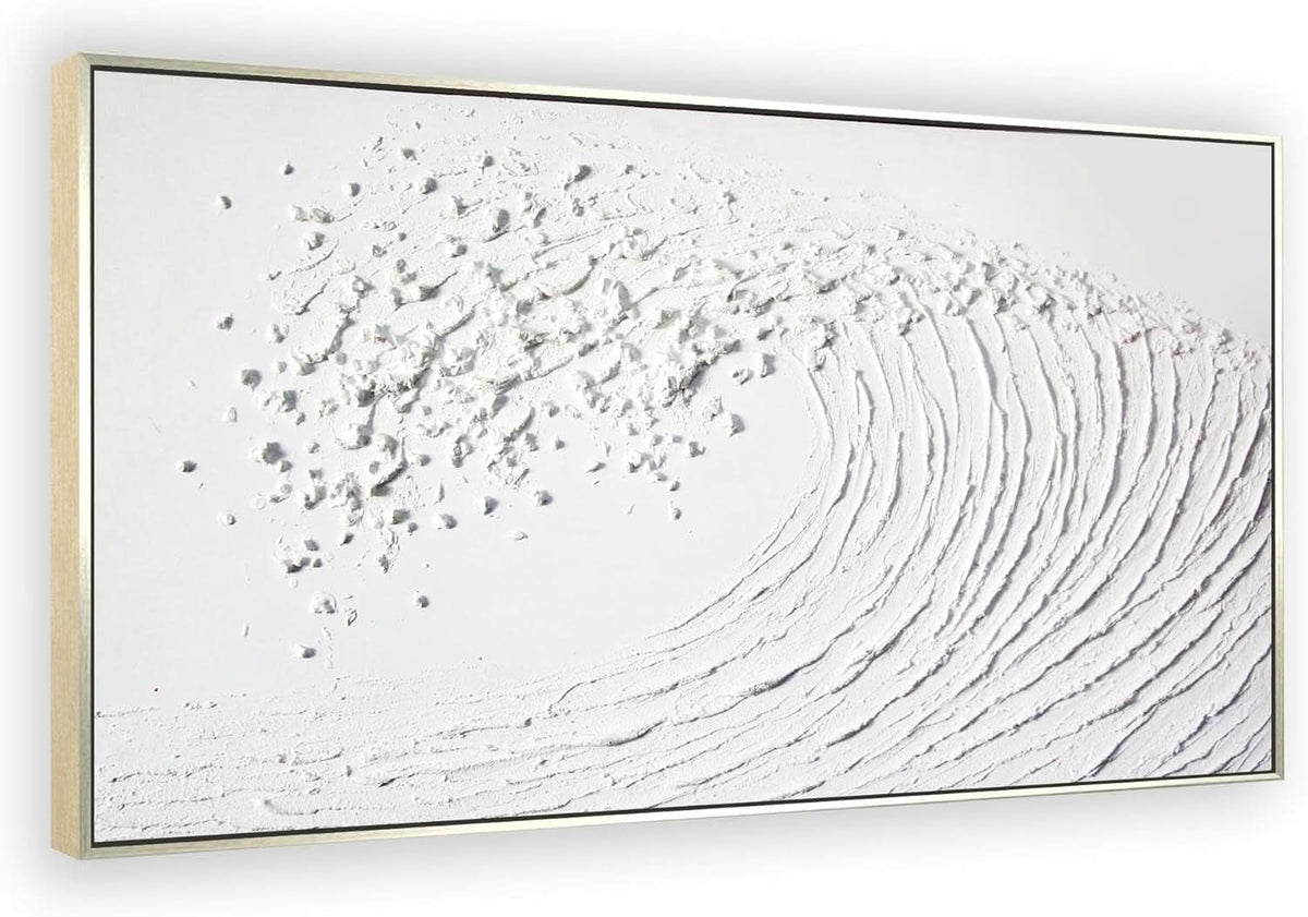 Ocean Waves Coastal Wall Art 48x24 Hand-Painted Framed White Canvas – image 2